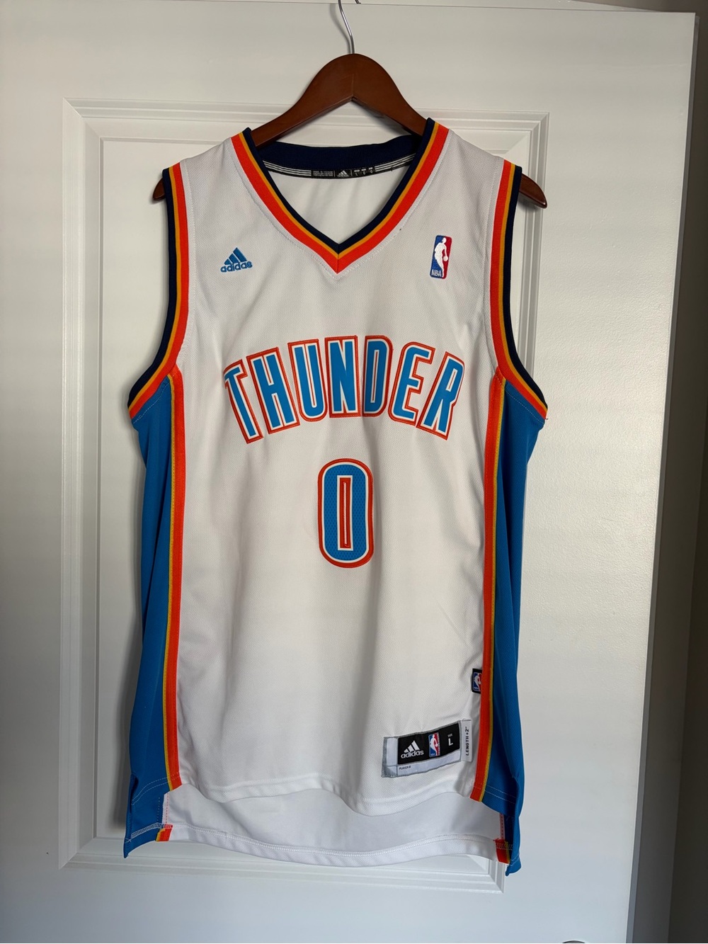Adult Size Large Adidas White Oklahoma City Thunder Russell Westbrook #0 Jersey
